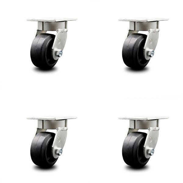 Service Caster 4 Inch Kingpinless Rubber on Steel Wheel Swivel Top Plate Caster SCC, 4PK SCC-KP30S420-RSR-4 - main